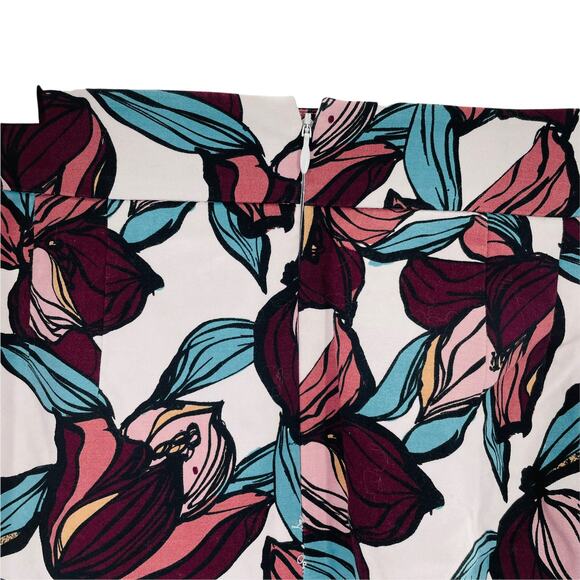 ANN TAYLOR LOFT Maroon Teal Pink Floral Bold Colorful Bright Mini Skirt 8 - Picture 4 of 11